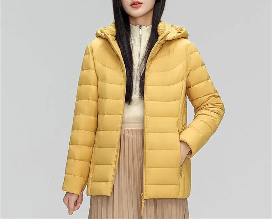 Women Hooded Down Jacket Detachable Hat Warm Puffer Quilted Parka Winter Outerwear