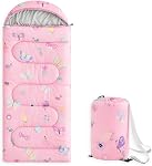 Wake In Cloud - Kids Sleeping Bag for Girls, and Toddlers, Camping in Warm Cold Weather, Backpacking Lightweight Compact Outdoor Liner for 3 Seasons, Butterfly Light Purple