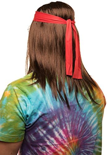 Zestaw hippie z peruk + okrge okulary przeciwsoneczne + wisiorek Peace + czerwona opaska dla mczyzn i kobiet 70s Carnival