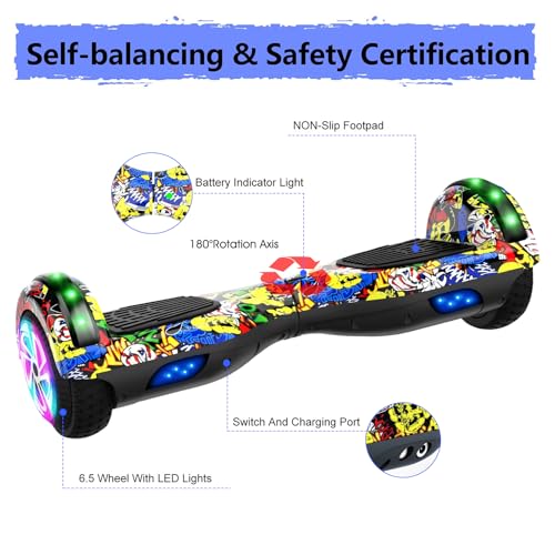 Image of LIEAGLE Hoverboard, 6.5 inch Self Balancing Scooter Hover Board with Bluetooth Wheels LED Lights for Kids Adults