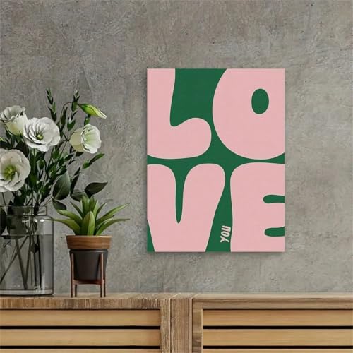 Impression artistique Love You vert rose rétro décoration murale salon