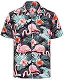 J.VER Mens Summer Shirts Hawaiian Short Sleeve Beach Holiday Party Fashion Regular Fit Casual Aloha Funky Flower Printed Vacation Tops Black Leaf Flamingo XL