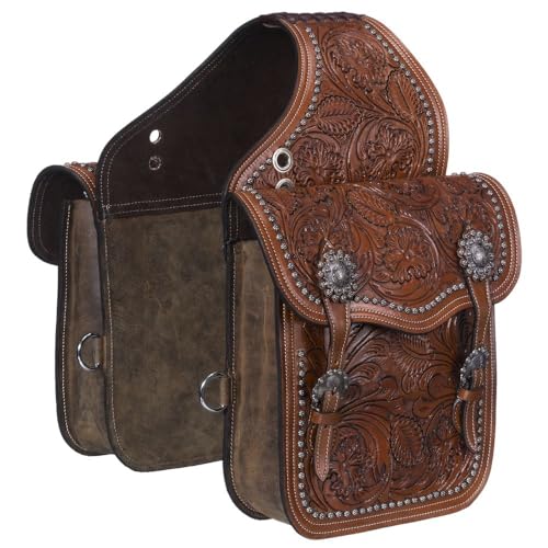 Tough 1 Oak Leaf Tooled Saddle Bag Brown