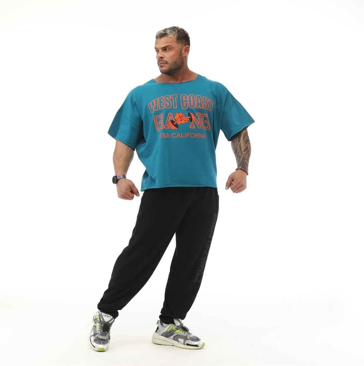 Men's Bodybuilding Rag Top T-Shirt 100% Cotton, Wide Cut Gym Short Sleeve Tee