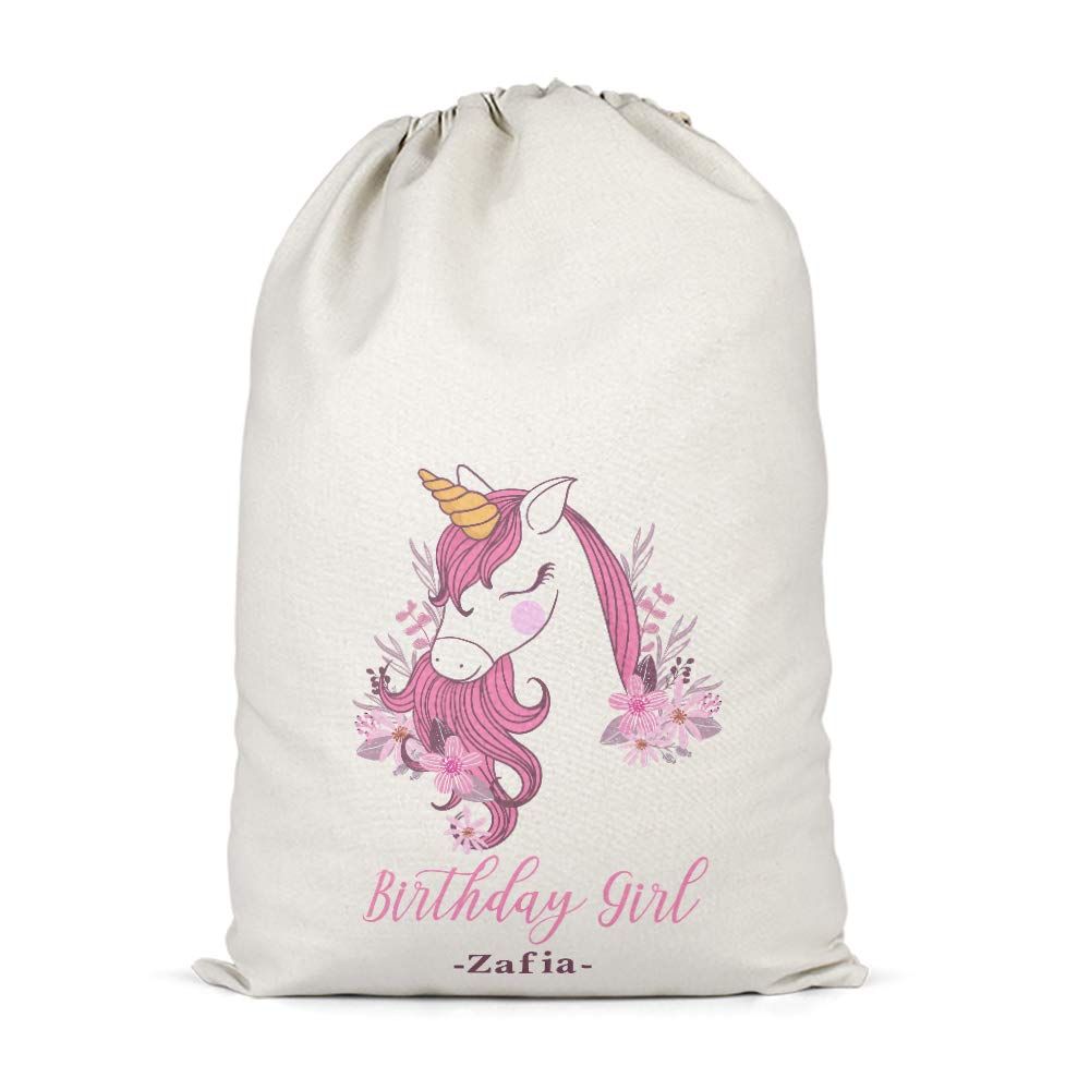 Purple Print House Unisex Unicorn Birthday Custom Name Present Sack - Personalised Birthday Gifts For Kids - Unicorn Girls Pink, XL