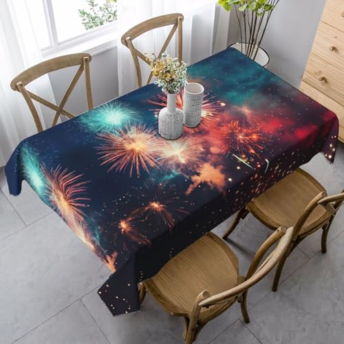 LEVNDIEJ Fireworks Print Tablecloth Table Cover for Indoor Outdoor Dining Table Cloth for Cafes Parties Weddings