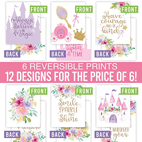 Image of Hadley Designs 6 Princess Room Decor for Girls Bedroom - Princess Wall Decor Posters for Kids, Reversible Unframed Wall Art Pictures for Toddlers & Girls Bedroom Decors, Made in USA
