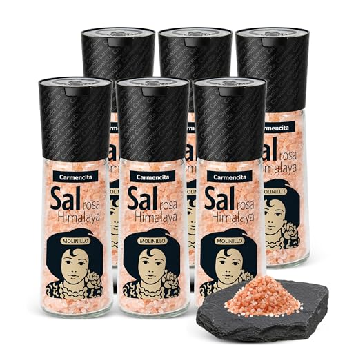 Sal Rosa del Himalaya, Formato molinillo gigante, Apta para realzar todos tus platos y brindar un toque gourmet, sazonar carnes, pescados y verduras, Sin Gluten, Contiene 6 unidades de 103 g