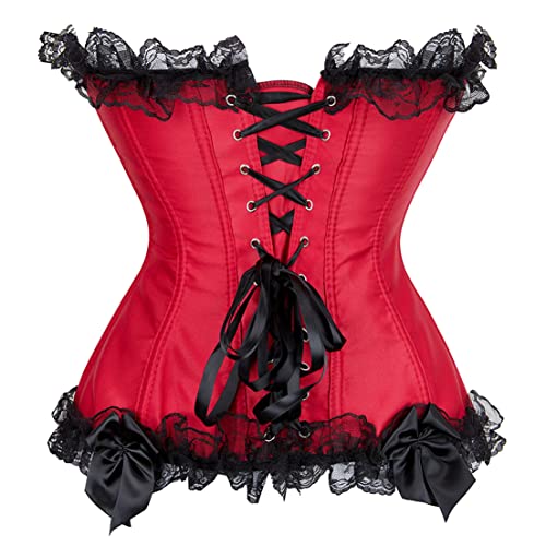 Frawirshau Corset Tops For Women Plus Size Victorian Corset Overbust Corset Floral Bustier Wine Red Corset Size M #TOP3