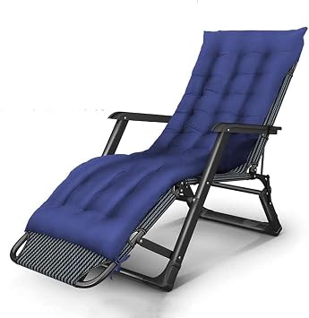 Reclining Zero-gravity Recliner Folding Garden Chair Portable Deck Chair Adjustable Backrest Outdoor Camping Beach-Blue + Thick Green Pad- Qing
