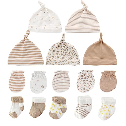 Image of MAMIMAKA Newborn Baby Boy Girl Caps Mittens Socks Set Cotton Baby Essentials Accessories (Hats+Gloves+Socks)