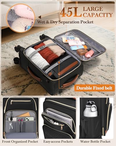 RAINSMORE Carry On Luggage 22x14x9 Airline Approved, 20 Inch Softside Suitcases with Wheels, 3 Piece Luggage Sets, Rolling Carry On Suitcase with TSA Lock for Travel Weekender2