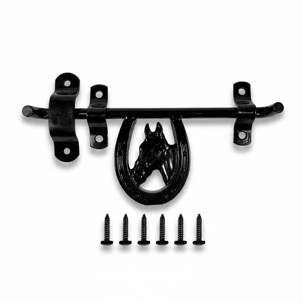 Dutch Ranch Heavy Duty Steel Barn Stall Door Latch, Black, Fits Left or Right Doors, Decorative Horse Stall Hardware, Made in USA