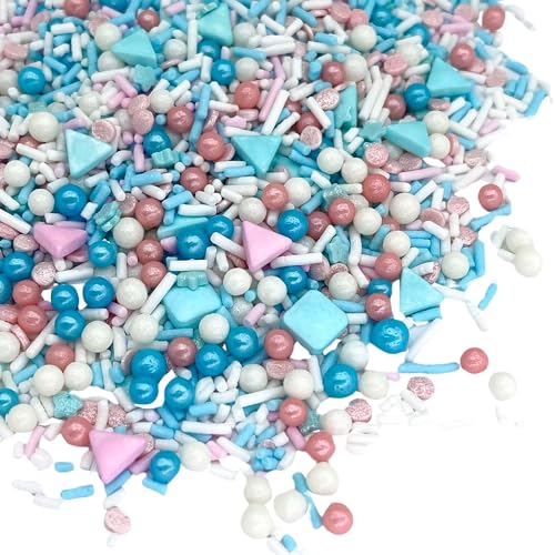 Image of Manvscakes Sprinkles- Edible Cake and Cupcake Sprinkles with Assorted Shapes and Sizes, Metallic Sprinkle Mix for Cookies, Ice Cream, Cake and Cupcake Decorating, 4 oz (Pink, Black, and Blue)