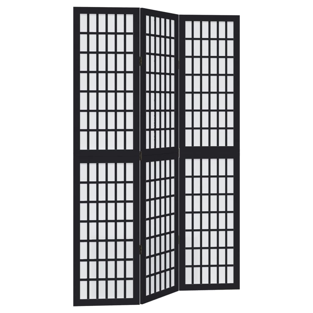 vidaXL Biombo Separador de 3 Paneles Madera Maciza Paulownia Negro, Separador de ambientes, Pantalla de privacidad, Panel Divisor de Habitaciones