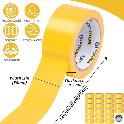 Image of Oleitodh 22 Pack Yellow Duct Tape Heavy Duty,8.3 Mil Thickness,2 Inches x 30 Yards,Strong Industrial Strength,Flexible,No Residue,Waterproof and Tear by Hand,Multi-Use for Indoor & Outdoor Repairs