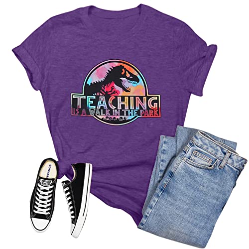 Teacher Shirt Women Cute Dinosaur Graphic T-Shirt...