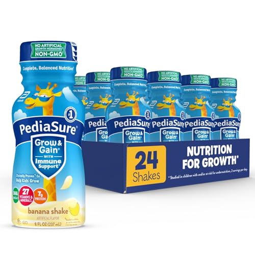 PediaSure Grow & Gain with Immune Support 27 Vitamins & Minerals for Kids 7g Protein Non-GMO Gluten-Free Banana 8-fl-oz Bottle Pack of 24