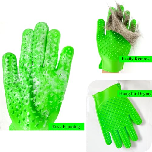 Image of Pet Grooming Bath Gloves - Double Sided Silicone Hair Removal Mitts for Dogs & Cats, Deshedding & Bathing Brush 2-in-1 for Wet /Dry Use - 2 Pack