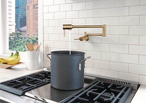 Image of Delta Brushed Gold Modern Pot Filler Kitchen Faucet, Wall Mount Kitchen Faucet, Champagne Bronze 1165LF-CZ