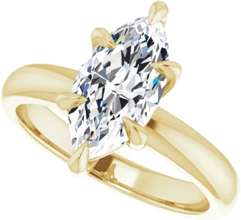 10K Solid Yellow Gold Handmade Engagement Ring 2.0 CT Marquise Cut Moissanite Diamond Solitaire Wedding/Bridal Ring Set for Womens/Her Propose Gift