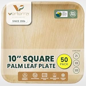 Palm leaf plates – 10 inch square, 50 pack – Like Bamboo plates, Disposable and Eco-friendly dinnerware for Events, Parties, Weddings