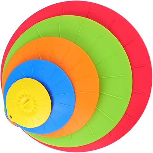 5Pcs Reusable Silicone Food Covers Assorted Color Bowl and Cup Lids for Airtight Seal and Stretchy for Meal Prep and Food Storage