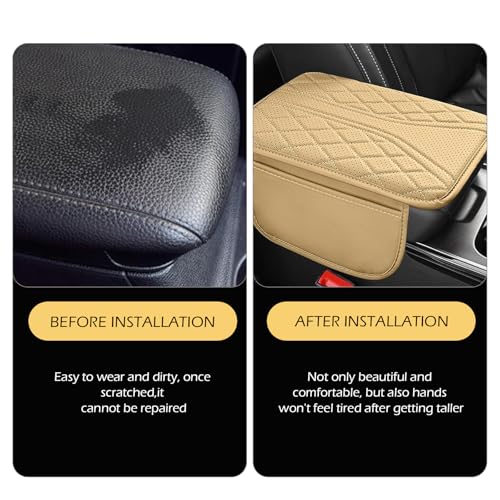 Bawkars Car Center Console Cover, Leather Vehicle Armrest Protector Cushion with 2 Side Storage Bags, Auto Breathable Middle Interior Accessories, Universal for SUV, Sedan, Truck (Beige) - Thumbnail 5