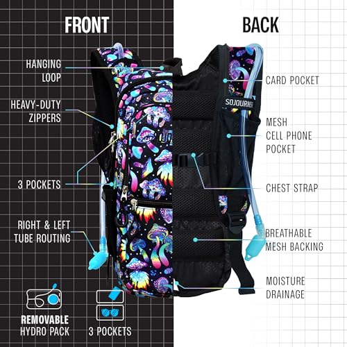 Image of Sojourner Hydration Pack, Hydration Backpack - Water Backpack with 2l Hydration Bladder, Festival Essential - Rave Hydration Pack Hydropack Hydro for Hiking, Running, Biking, Festival Gear