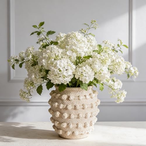 DN DECONATION Beige Flower Vase, 6.3" Farmhouse Boho Vase for Home Decor