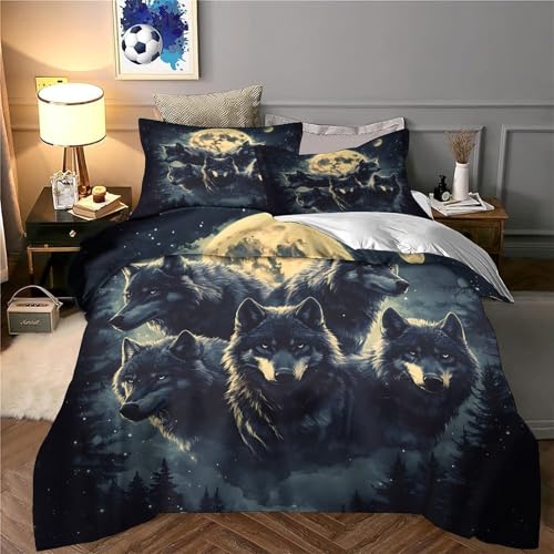 Parure de Lit Loup Microfibre Résistante Impression Haute Définition
