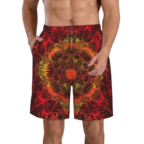 Mandala Sacred Geometric Traditional Folk Black Red Men's Quick Dry Swim Trunks Surfing Beach Mesh Board Shorts - Main Image