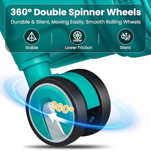 4 Piece Luggage Sets with Spinner Wheels, Hardshell Suitcase Set & Hardside Luggage Set with TSA Lock, Lightweight Luggage Sets & Expandable Luggage Set with Telescoping Handle (Green)3