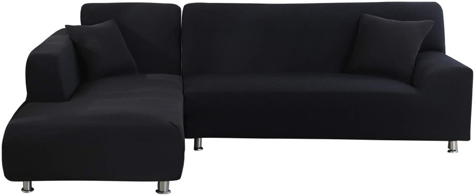 NIBESSERSectional Couch Covers, L-Shaped Sofa Covers 2pcs Elastic Stretch Sofa Slipcovers Soft L-Type Sofa Covers Furniture Slipcovers Non-Slip Sofa Cover Set for Living Room(Navy Blue,Large)