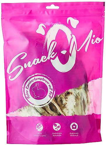 SnackOMio, Snack di qualità Superiore per Cani, saporite Orecchie di Coniglio con Pelliccia, Senza Cereali, 1 Confezione da 450 g