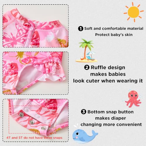 Image of Baby Girls' One Piece Swimsuit Long Sleeve Rash Guard Swimwear