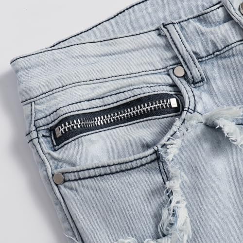 Men's Hip Hop Denim Ripped Dilapidated Mid Rise Stretch Straight Leg Jeans with Pockets4