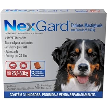 Antipulgas e Carrapatos Nexgard 6,0gr Merial p/Cães de 25,1 a 50kg - 3 Tabletes Mastigáveis