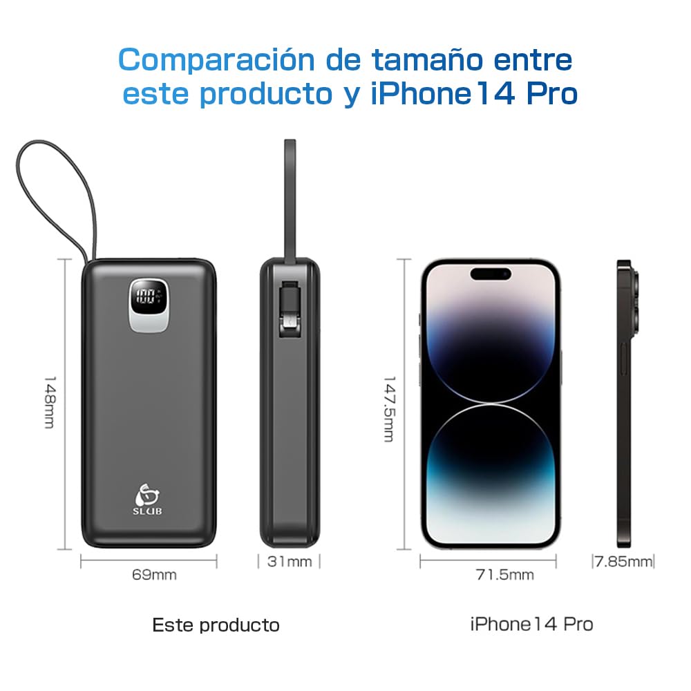 Power Bank 30000mAh Gran Capacidad–4 Cables Integrados(USB-A,Type-C,Micro,iOS)–Carga Rápida 2.1A,4 Dispositivos Simultáneos,Pantalla LED,Compatible,Certificación PSE,Emergencia Viaje,Blanco