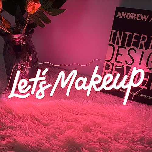 Image of Lets Makeup Neon Sign For Spa Beauty Room Nail Brows Lashed Salon Studio LED Wall Art Decor For Business Stores Logo Barber Shops Led Word Indoor Custom Neon Lights 5V USB Powered Peach Pink 40x14cm
