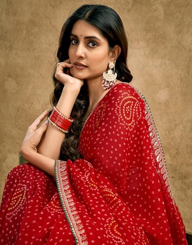 Image of SIRIL Women's Georgette Bandhani Printed Saree With Unstitched Blouse Piece