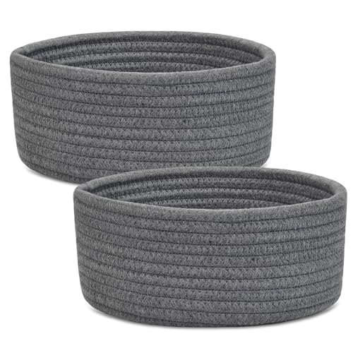 ABenkle 2 Pack Small Baskets, Cotton Rope Woven Basket, Cute Mini Tiny Storage Baskets, Decorative Boho Basket for Nursery Living Room Bedroom Shelf, Empty Gift Basket