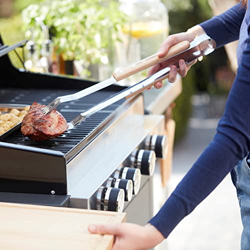 barbecook Grillbesteck Set mit Grillgut-Wender, Grillgabel und Grillzange aus rostfreiem Edelstahl und mit Griff aus Birkenholz 2