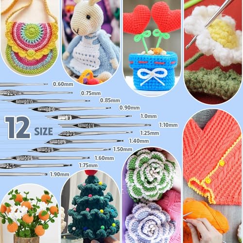 Image of Gemsy Premium 108Pcs Crochet Needle Kit For Adults - Crochet Set With Yarn, Needles, Hooks, Tools, Accessories & Storage Bag - Ideal DIY Crochet Kit for Beginners for Crafting, Blanket Making, Sweater Projects & More(Random Colour Bag)