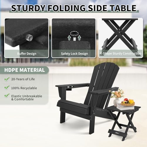 FUNBERRY Outdoor Folding Adirondack Side Table, Portable No Assembly Patio End Table HDPE All Weather - Thumbnail 5