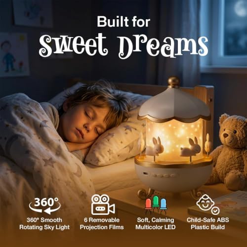 Image of Rabbit Night Light Bunny Projector Galaxy Projector Star Projector Kids Night lamp Nursery Light Bedroom Projector USB Night Light Baby Room Light Kids Room Decor