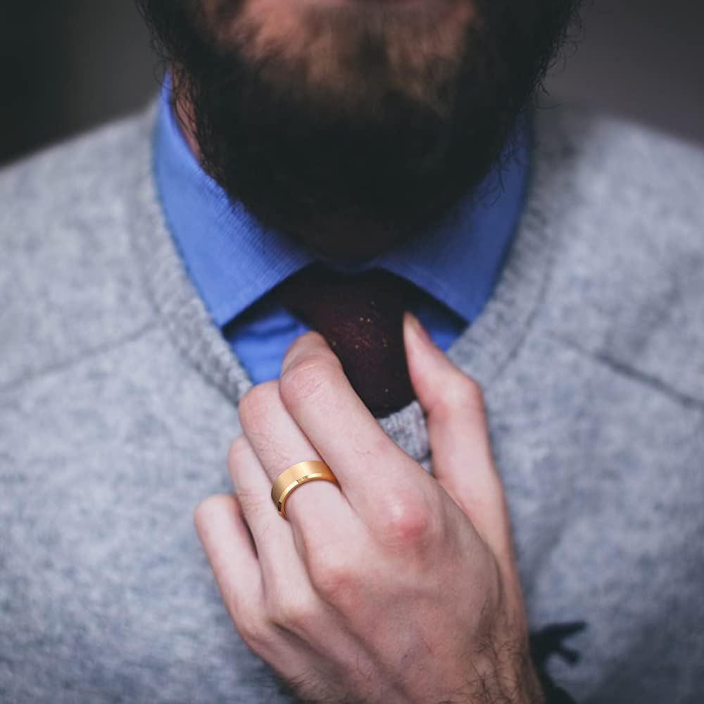 SHINYSO 24K Gold Plated Tungsten Carbide Rings 4mm 6mm 8mm Beveled Edges Wedding Band Matte Finish for Men Women Size 5-13 - Image 3