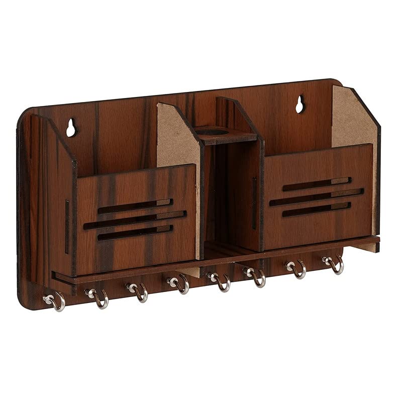 KENRIVO Make a New Orignel Key Holder Special Designer Wooden Pocket Pen Stand.7 Hook Wood Key Holder (25.4cm x 13.8cm x 5cm, Brown) (Home Key Stand)