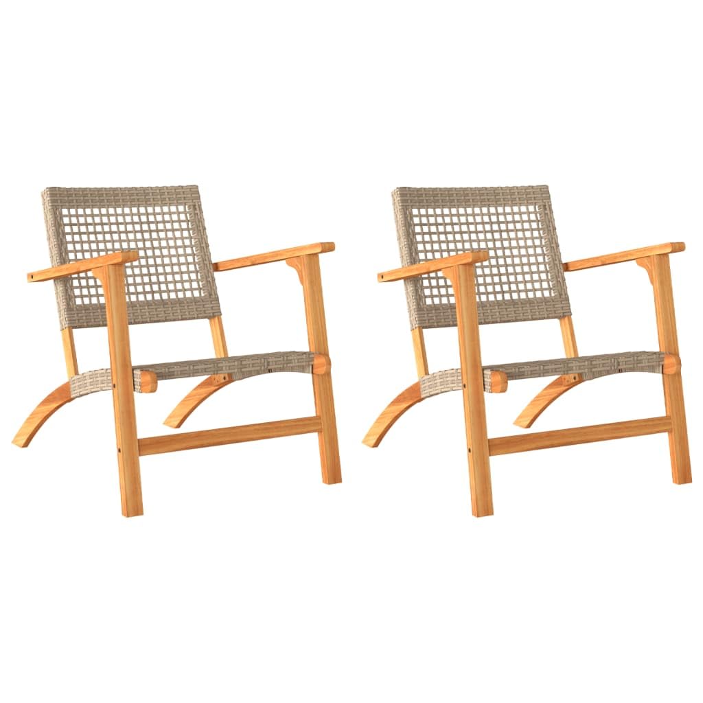 Set 2 Sedie da Giardino Polyrattan Legno Acacia Beige | Sedute da esterno ergonomiche con braccioli in acacia per relax in balcone, terrazzo o giardino.