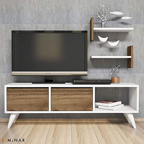 MINAR by Homemania Puerto TV, Mueble para la televisión Flor, Color Blanco, Nuez